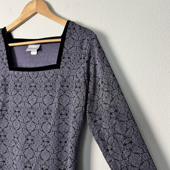 Vintage 90s Y2K Dark Floral Velvet‎ Trim Top Whimsigoth Romantic Size Large - Picture 2 of 7